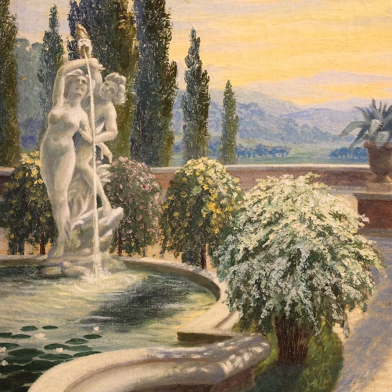 Landscape with garden, oil on canvas, first half 20th century 4