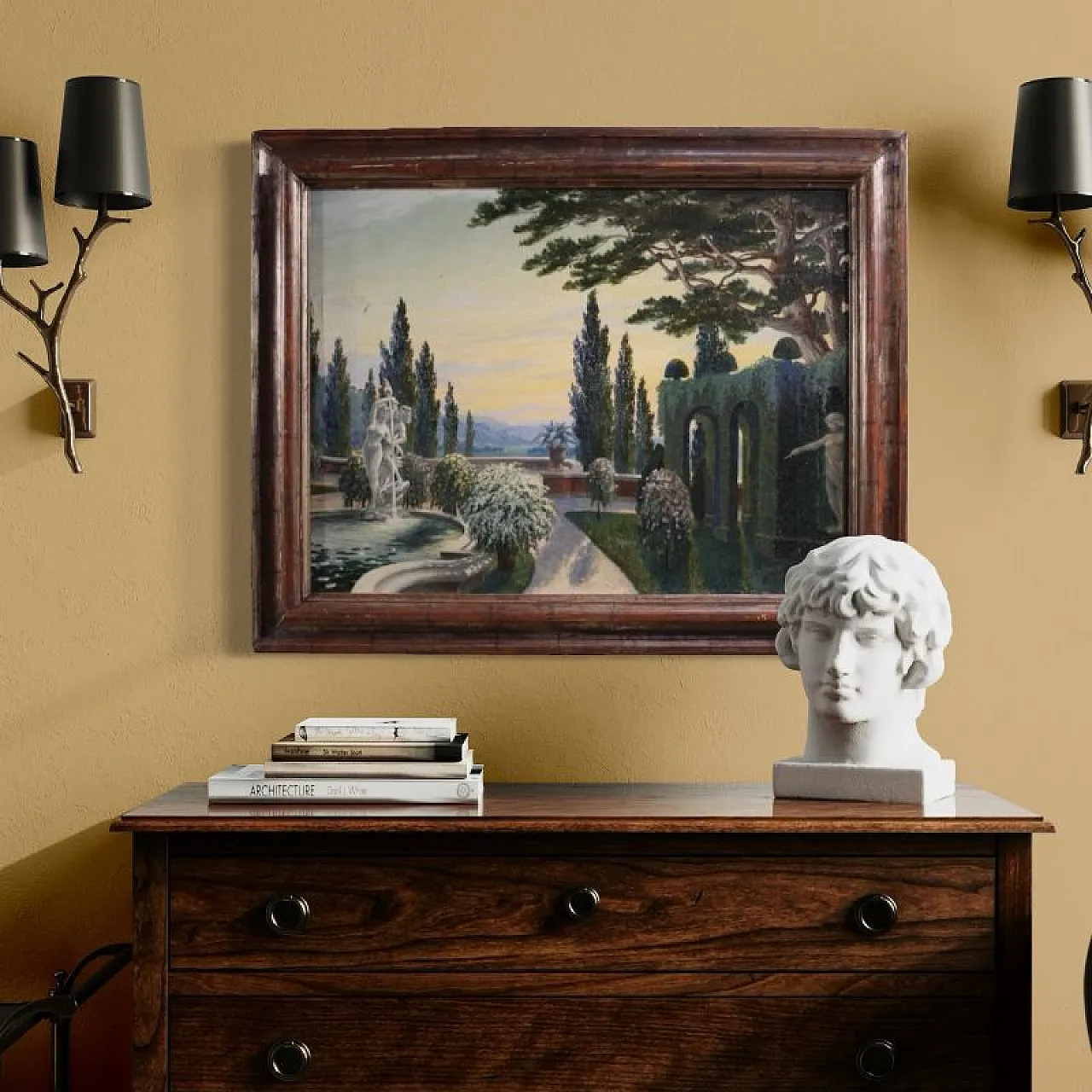 Landscape with garden, oil on canvas, first half 20th century 14