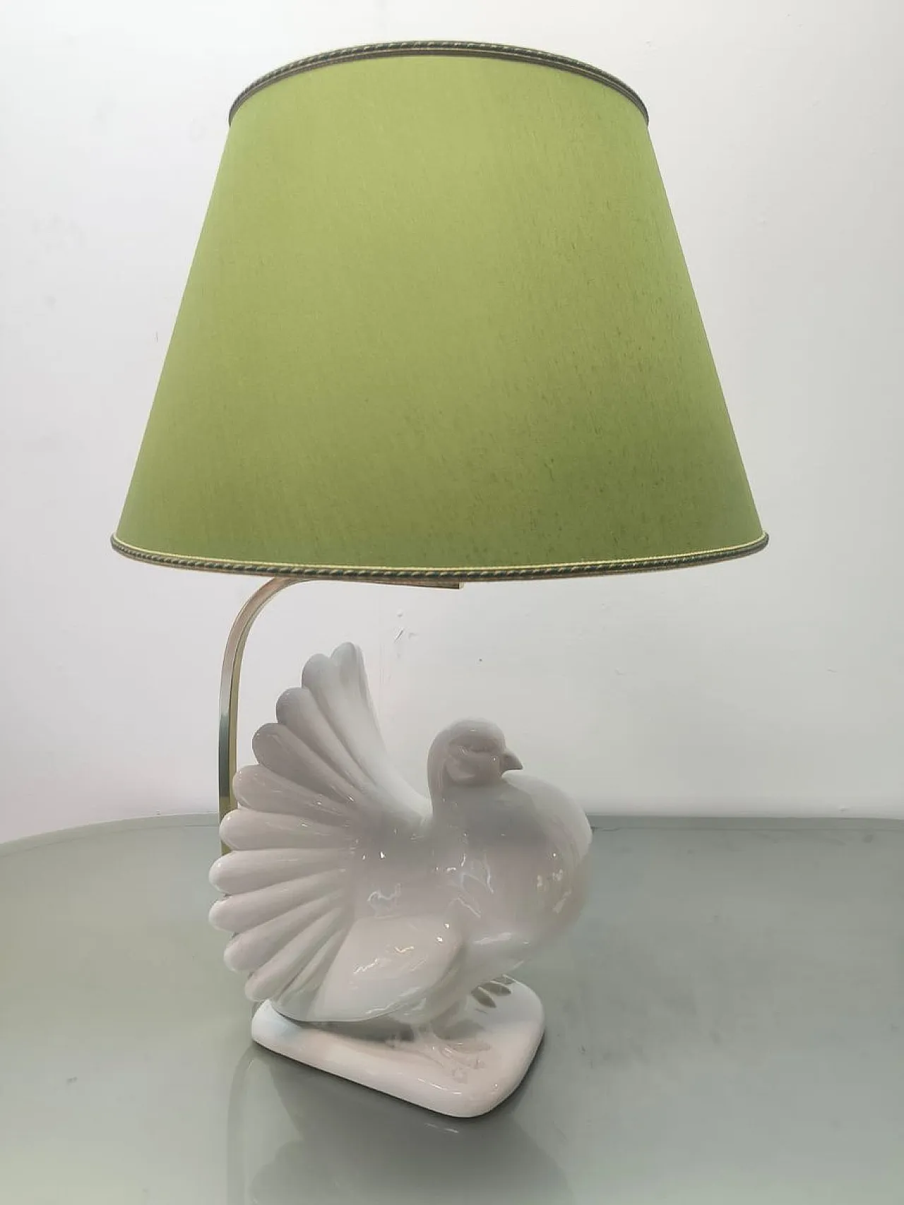 Lampada in porcellana con paralume in tessuto, anni '70 8