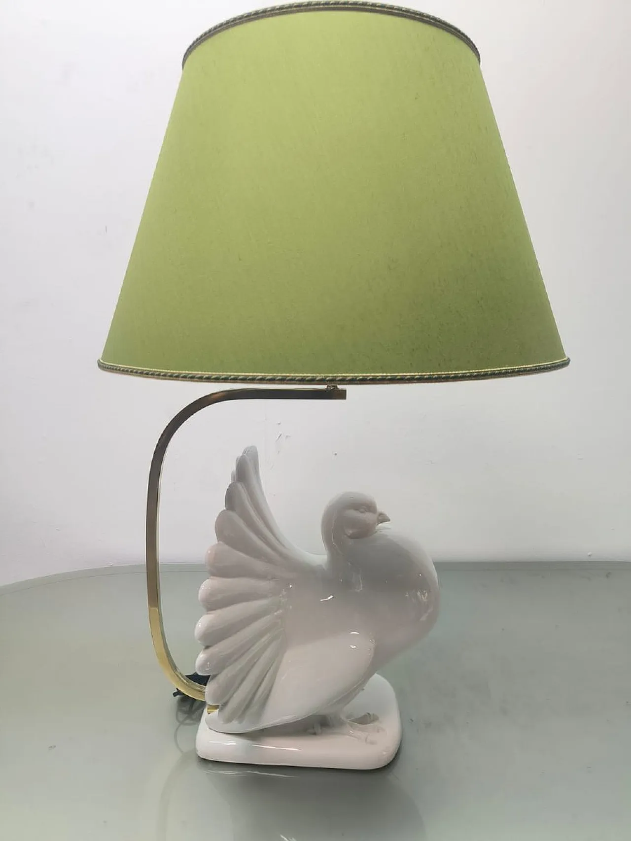 Lampada in porcellana con paralume in tessuto, anni '70 9