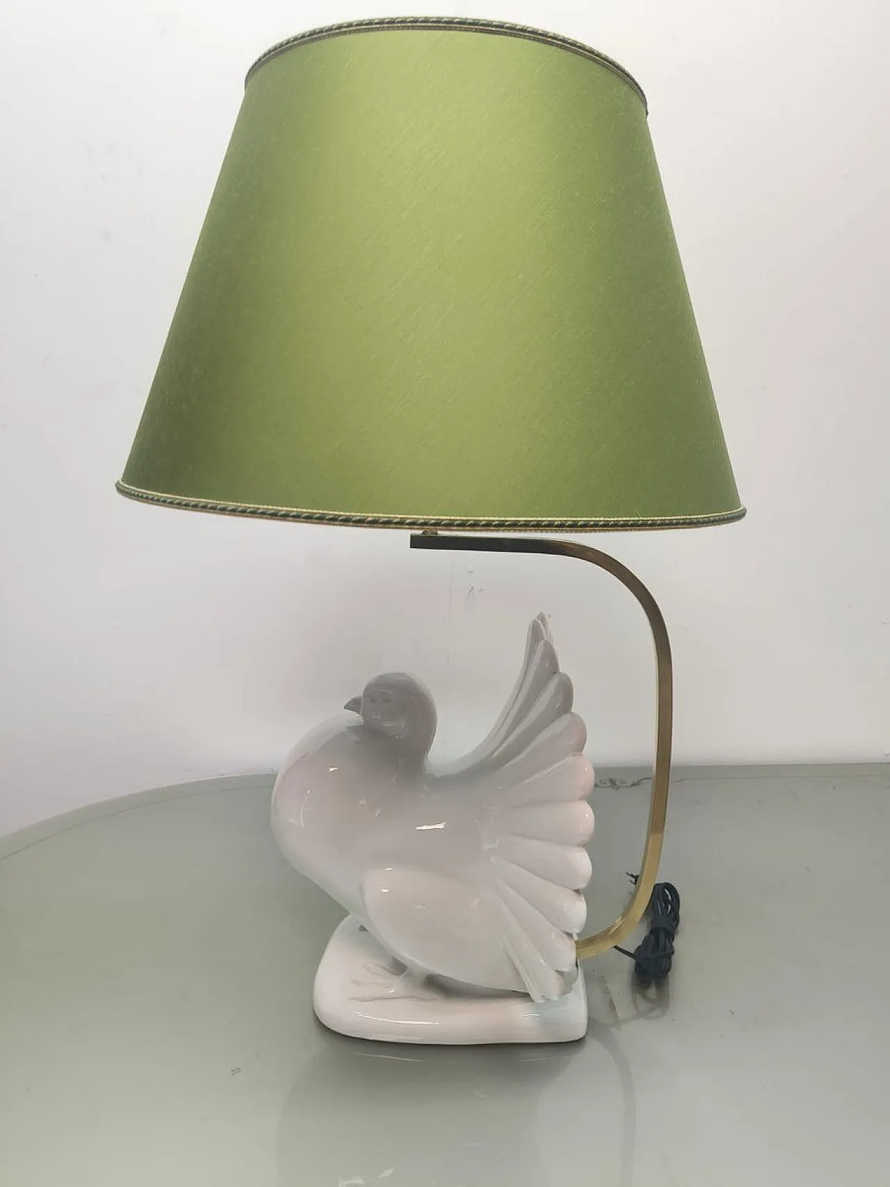 Lampada in porcellana con paralume in tessuto, anni '70 10