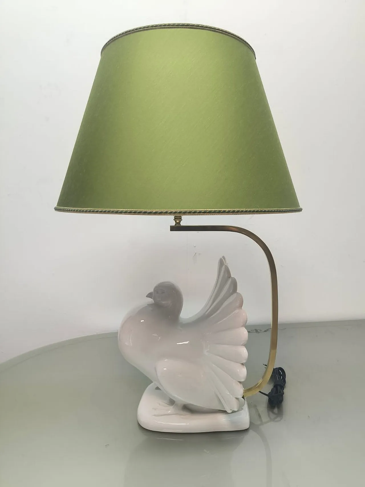 Lampada in porcellana con paralume in tessuto, anni '70 11