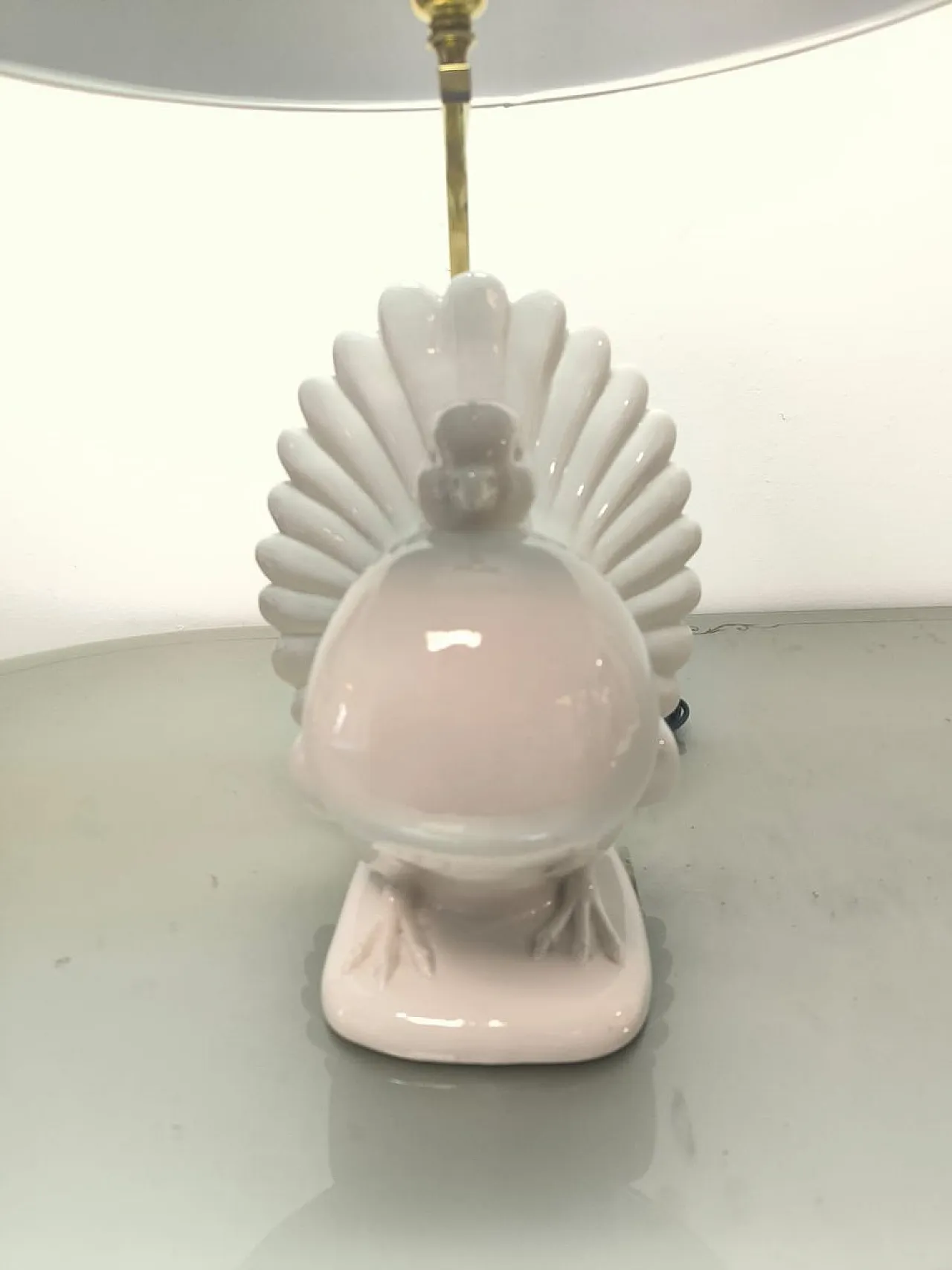 Lampada in porcellana con paralume in tessuto, anni '70 13