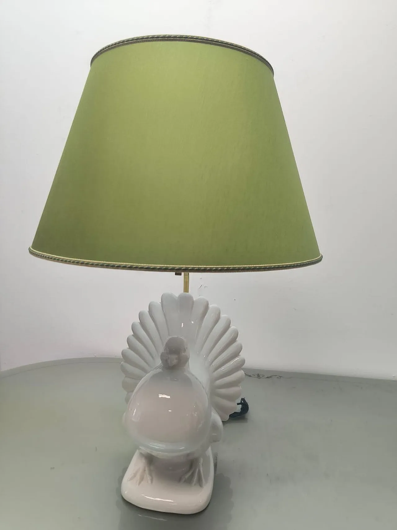 Lampada in porcellana con paralume in tessuto, anni '70 14