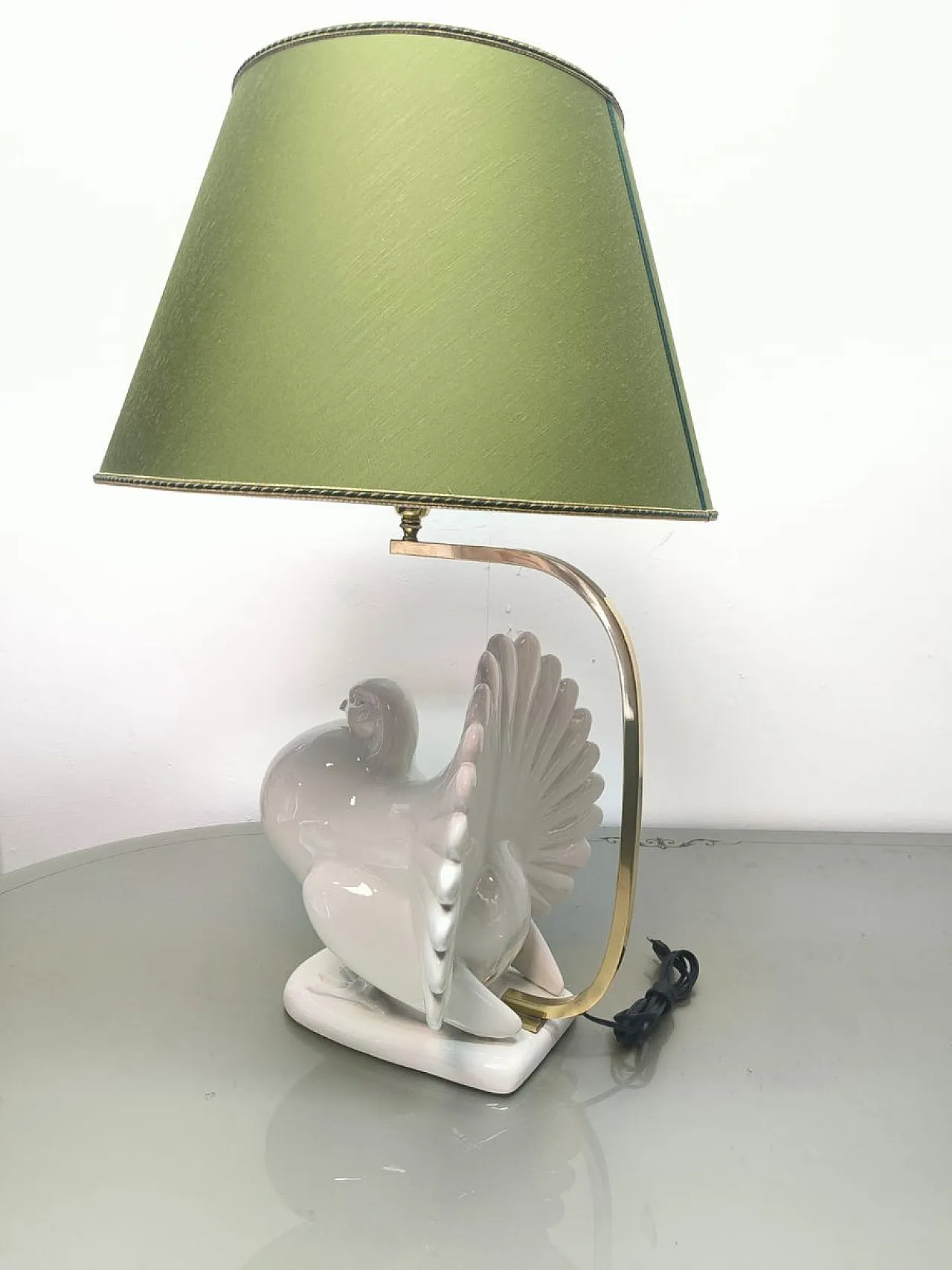 Lampada in porcellana con paralume in tessuto, anni '70 15