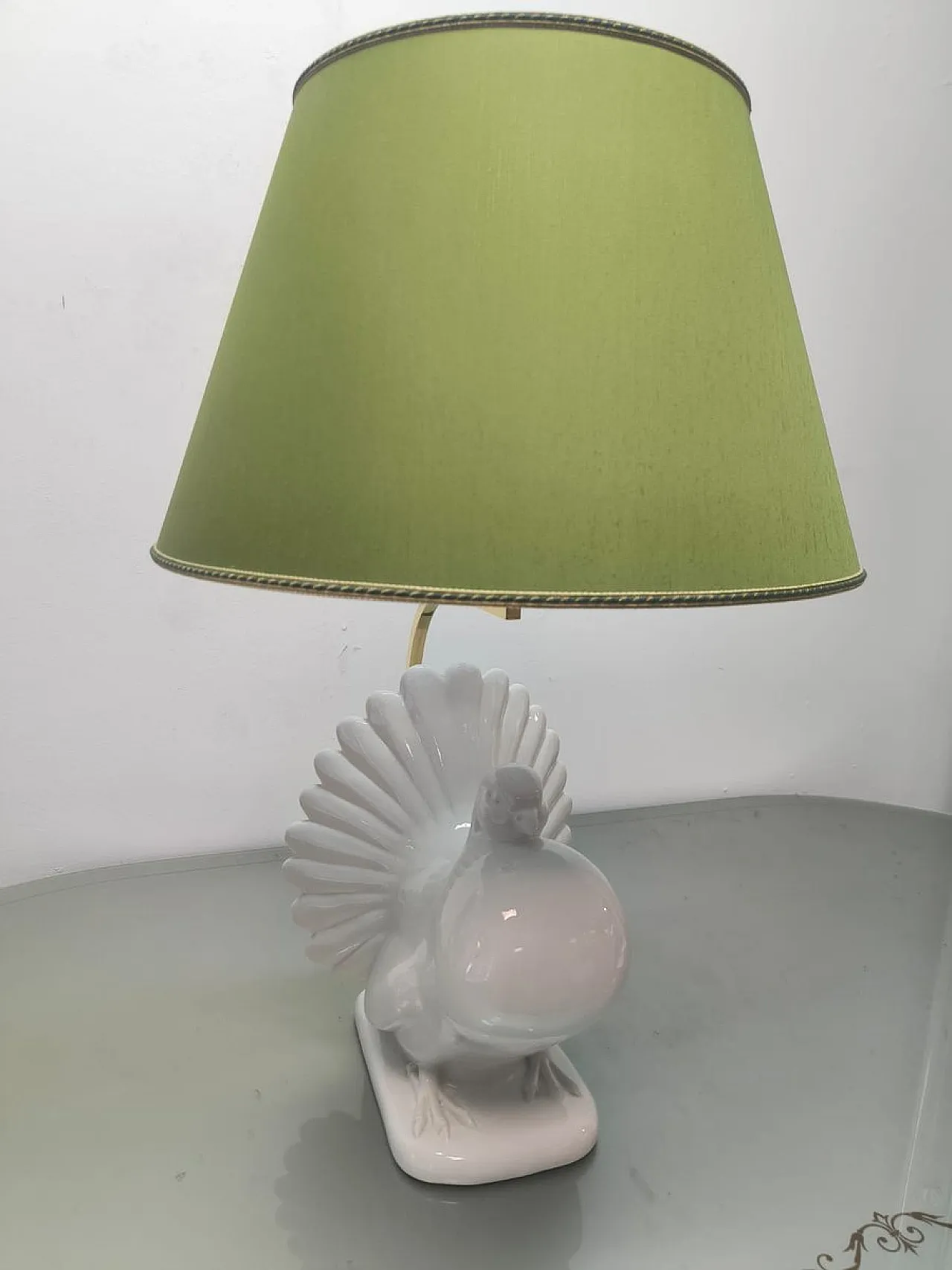 Lampada in porcellana con paralume in tessuto, anni '70 16