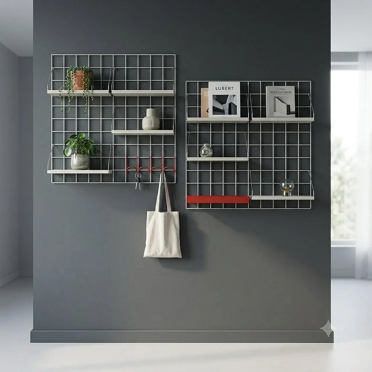 Modular wall system with adjustable shelves, 20th century 2