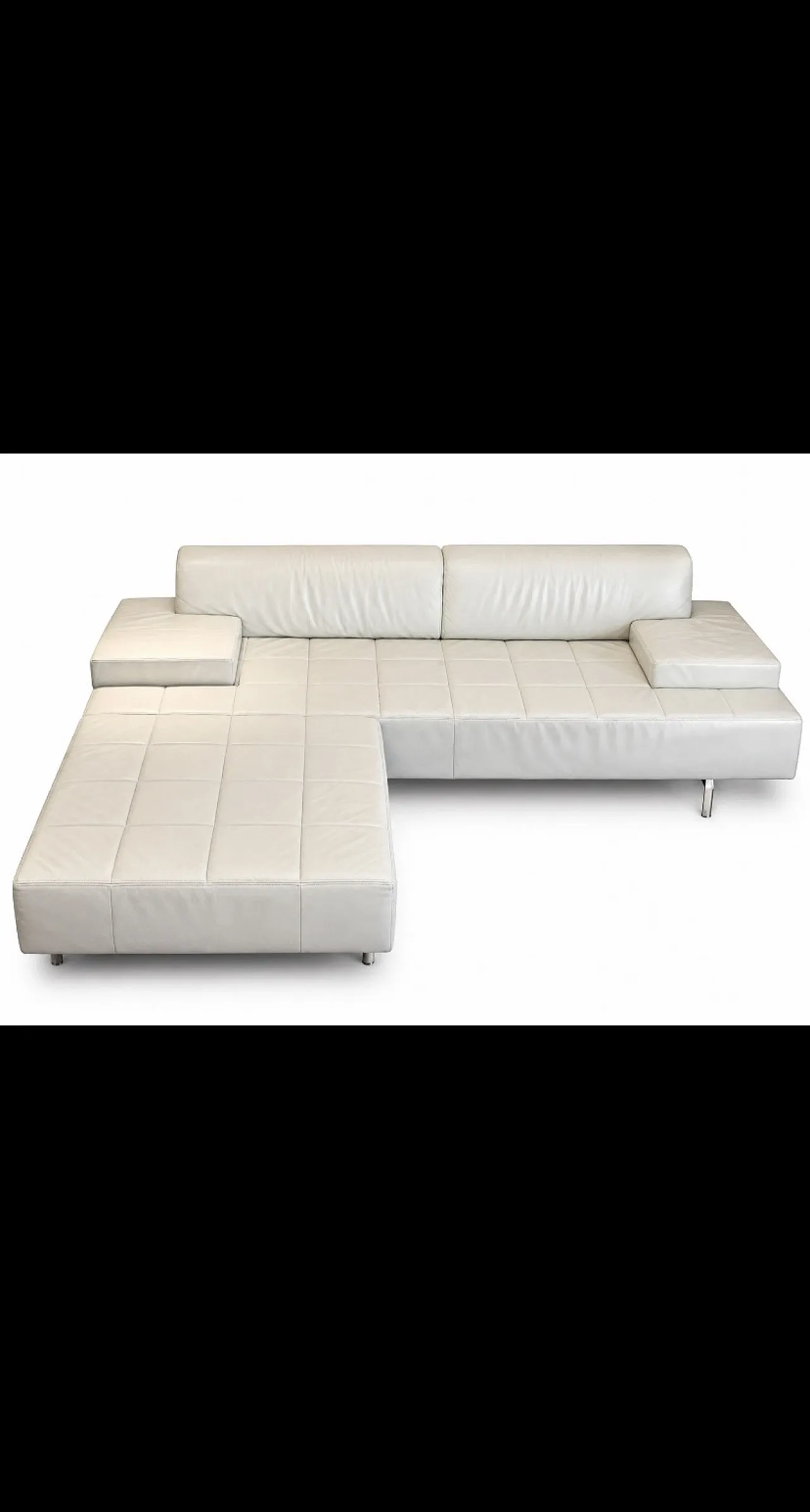 Divano modulare Poltrona Frau Quadra in pelle bianca con pouf Perf 1