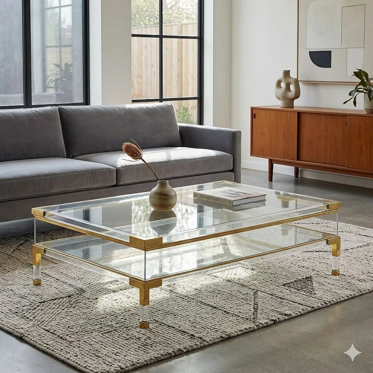 Plexiglass, glass and metal center table, 1980s 2