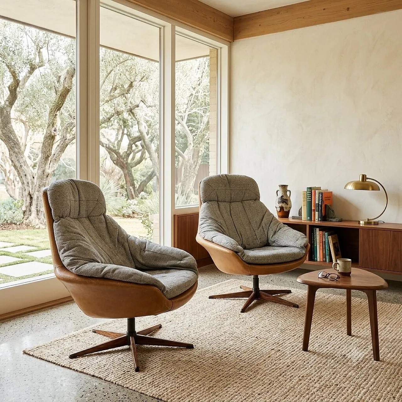 Armchairs in leather and fabric, 1970s 2