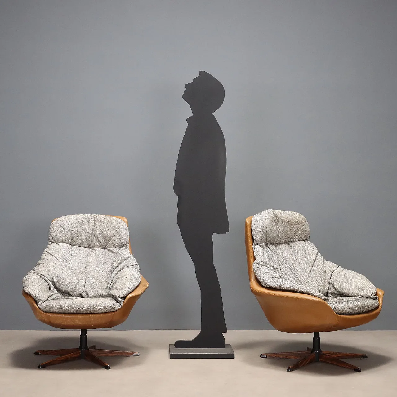 Armchairs in leather and fabric, 1970s 3