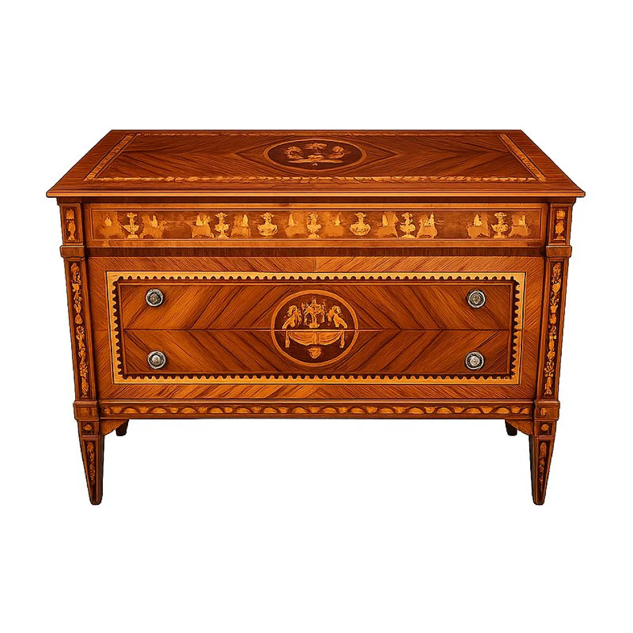 Louis XVI chest of drawers in veneered and inlaid wood, 19th century 3