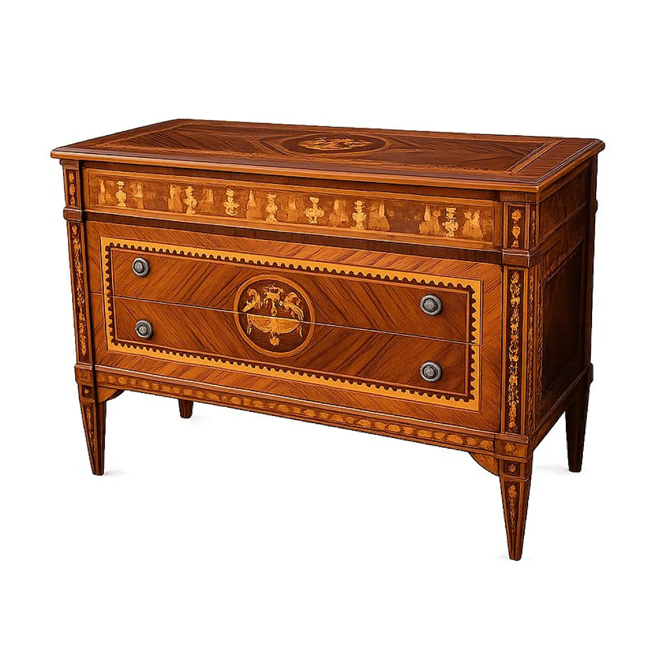 Louis XVI chest of drawers in veneered and inlaid wood, 19th century 4