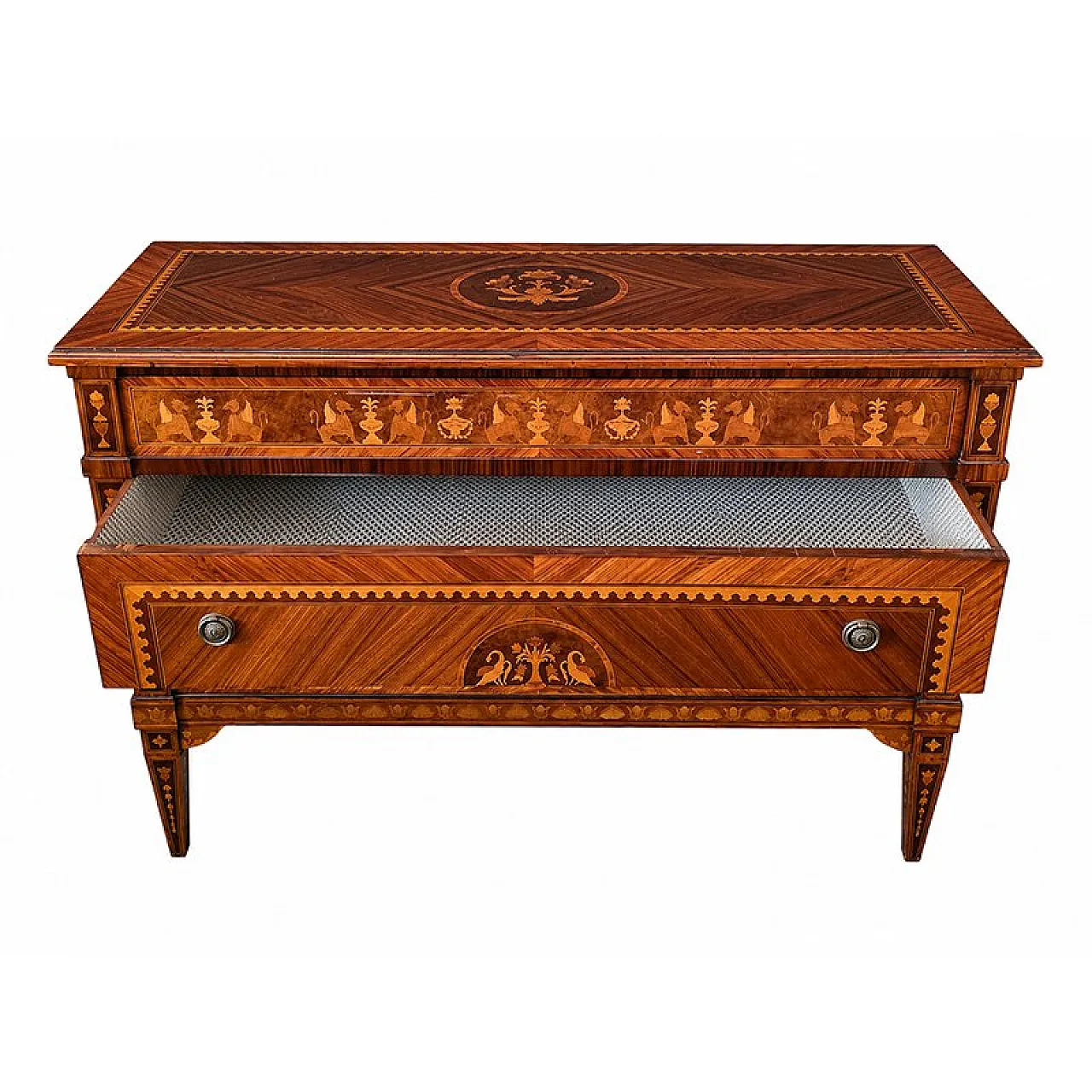 Louis XVI chest of drawers in veneered and inlaid wood, 19th century 5