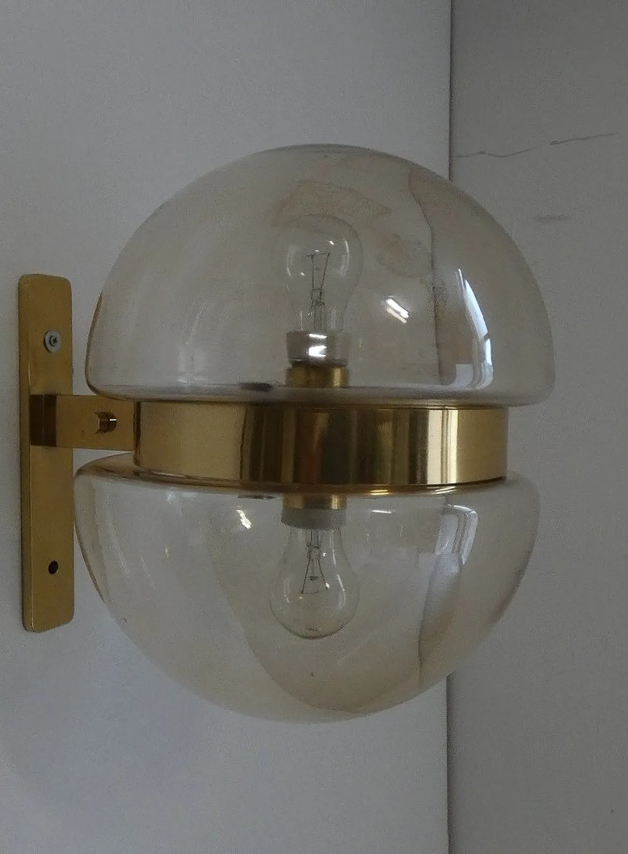German Amber Glass and Brass Wall Lamp from Peill & Putzler, 1960s 1
