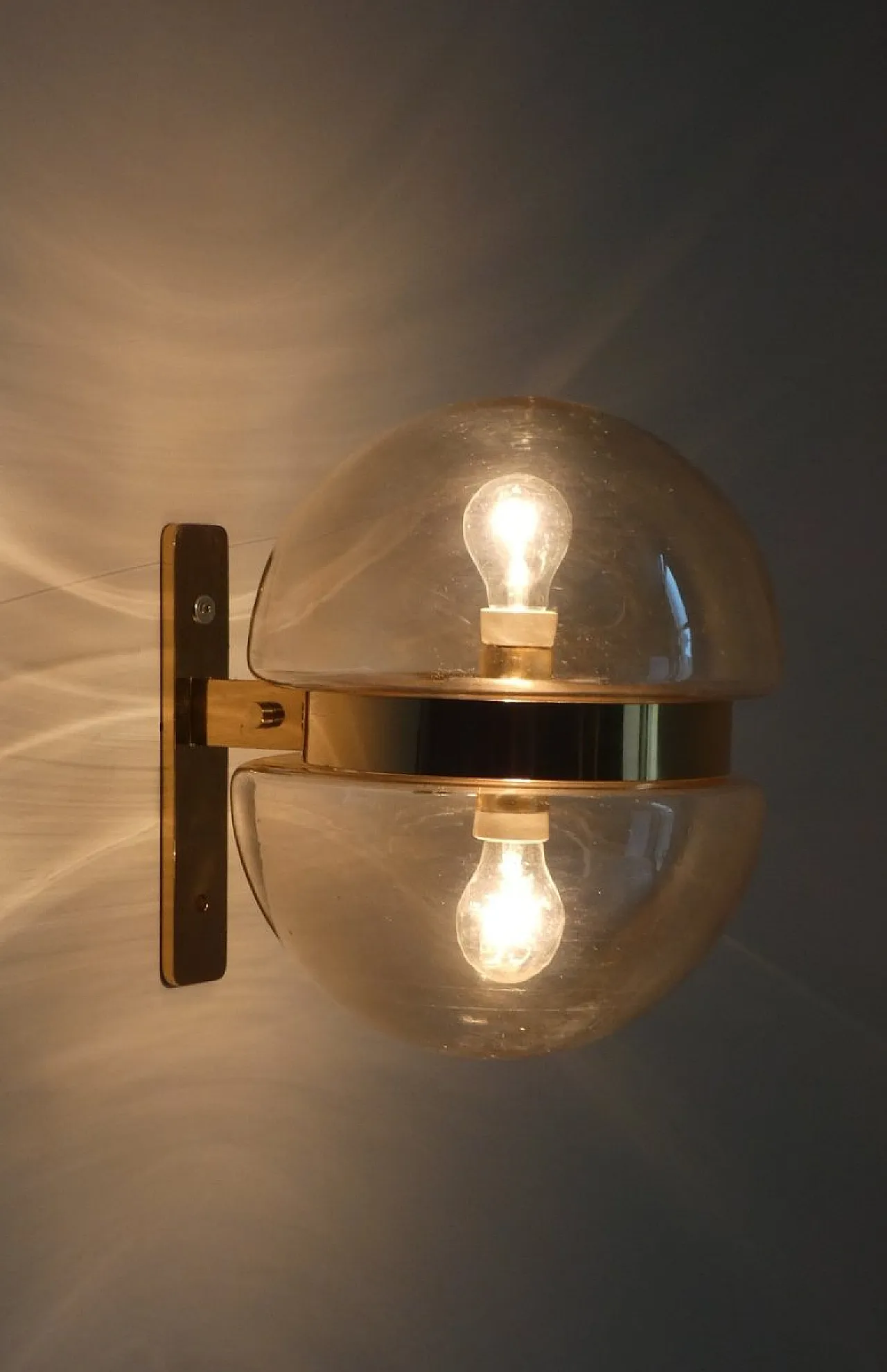 German Amber Glass and Brass Wall Lamp from Peill & Putzler, 1960s 2