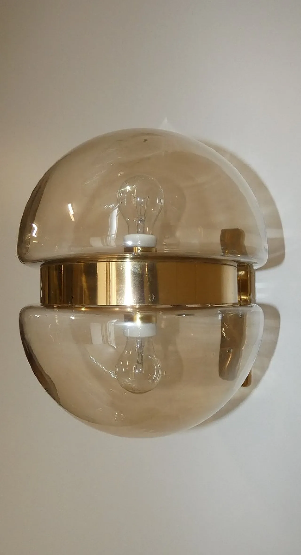 German Amber Glass and Brass Wall Lamp from Peill & Putzler, 1960s 3