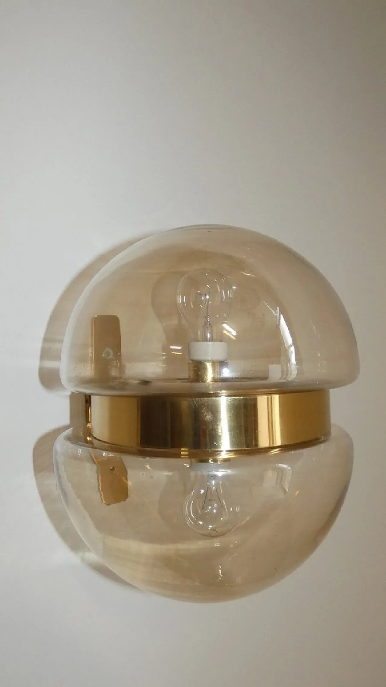 German Amber Glass and Brass Wall Lamp from Peill & Putzler, 1960s 4