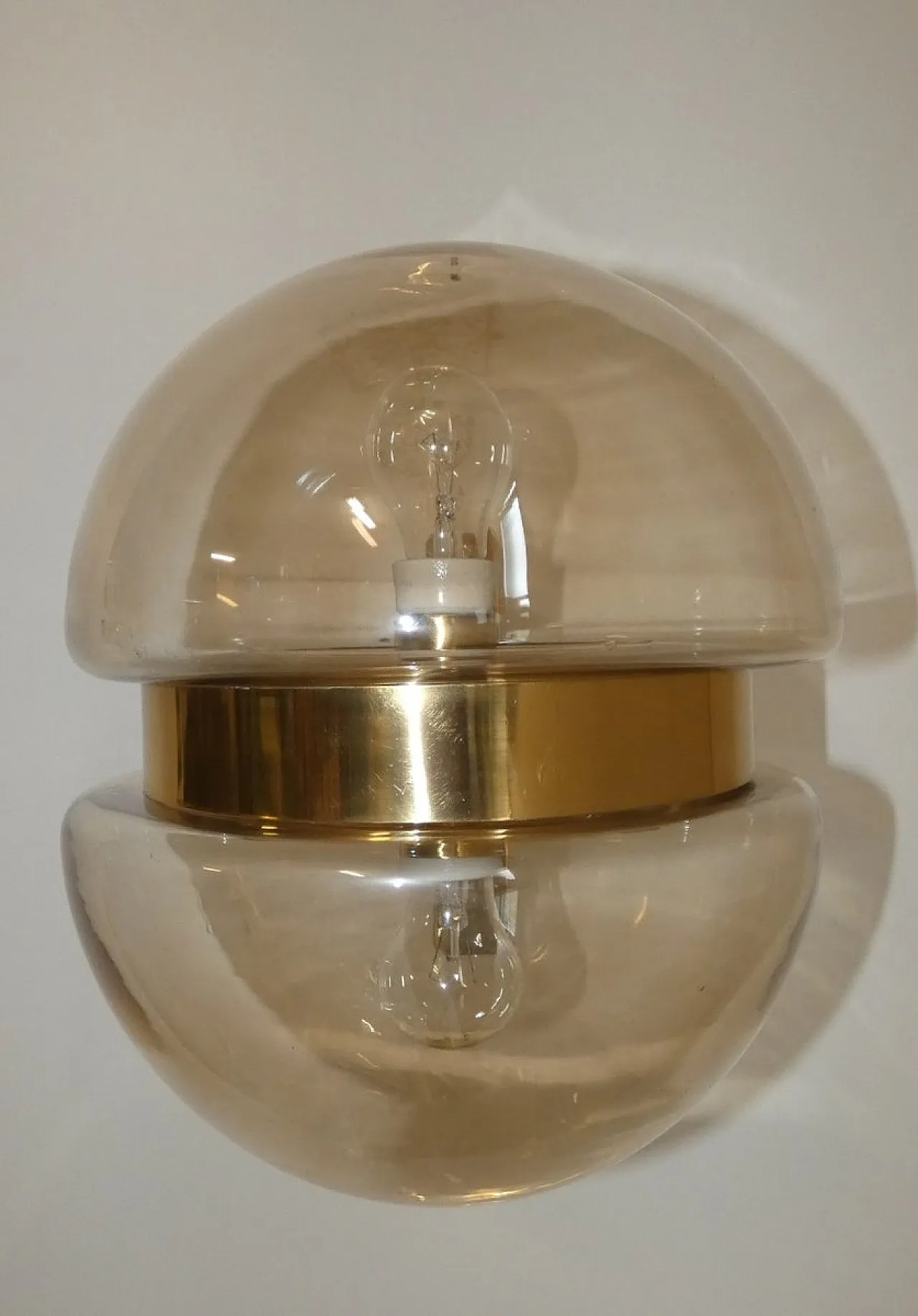 German Amber Glass and Brass Wall Lamp from Peill & Putzler, 1960s 5