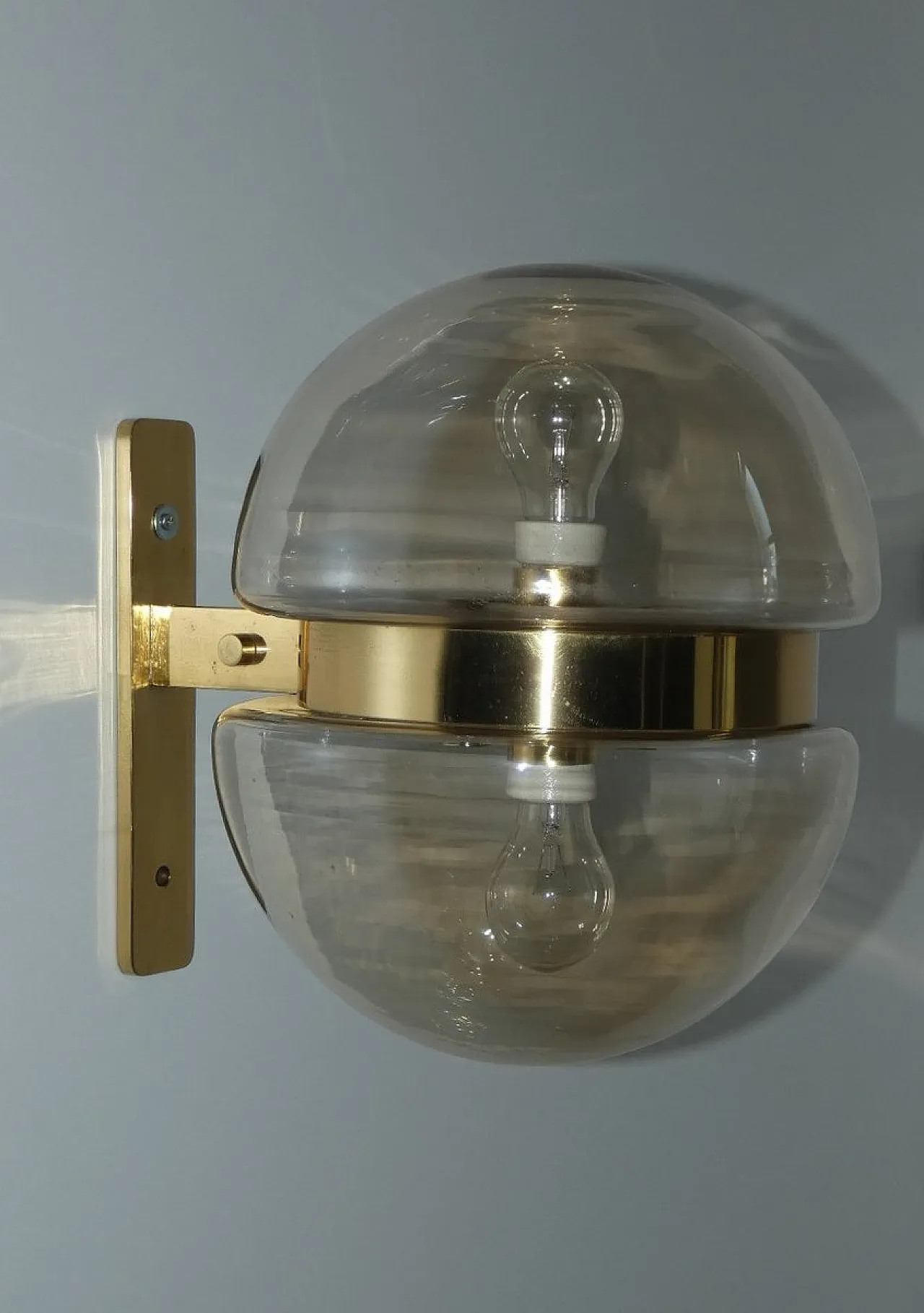 German Amber Glass and Brass Wall Lamp from Peill & Putzler, 1960s 6