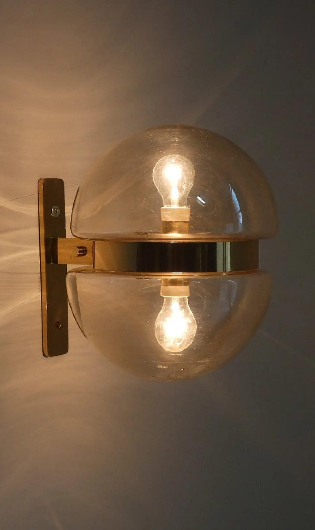 German Amber Glass and Brass Wall Lamp from Peill & Putzler, 1960s 7