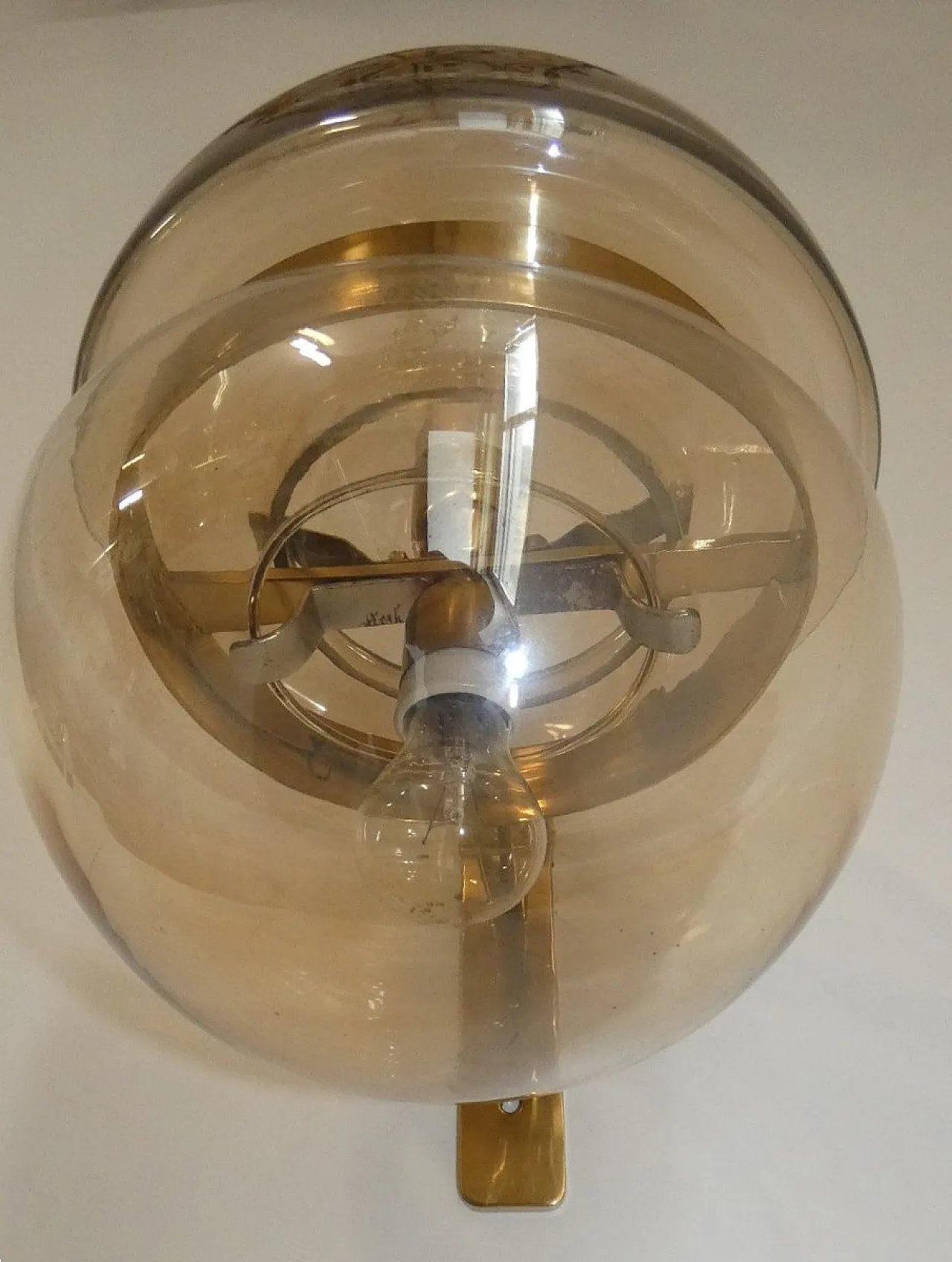 German Amber Glass and Brass Wall Lamp from Peill & Putzler, 1960s 10