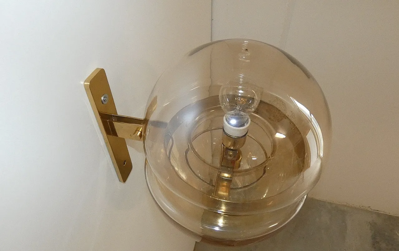 German Amber Glass and Brass Wall Lamp from Peill & Putzler, 1960s 11