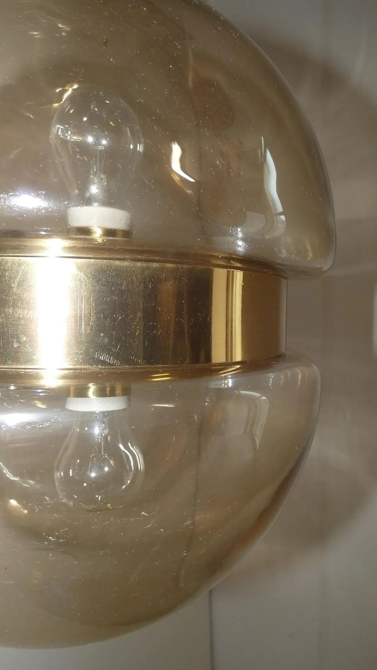 German Amber Glass and Brass Wall Lamp from Peill & Putzler, 1960s 12