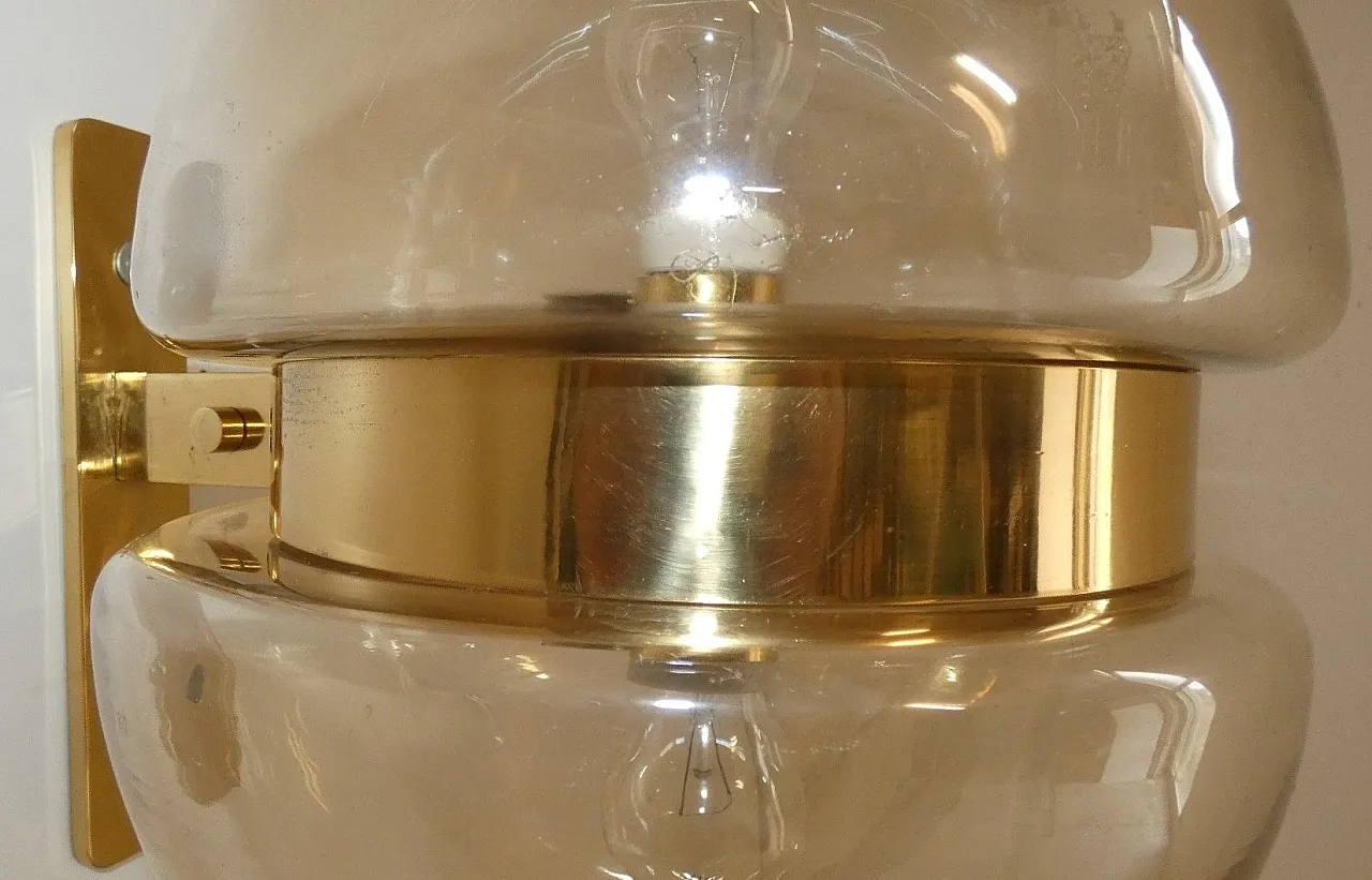 German Amber Glass and Brass Wall Lamp from Peill & Putzler, 1960s 14