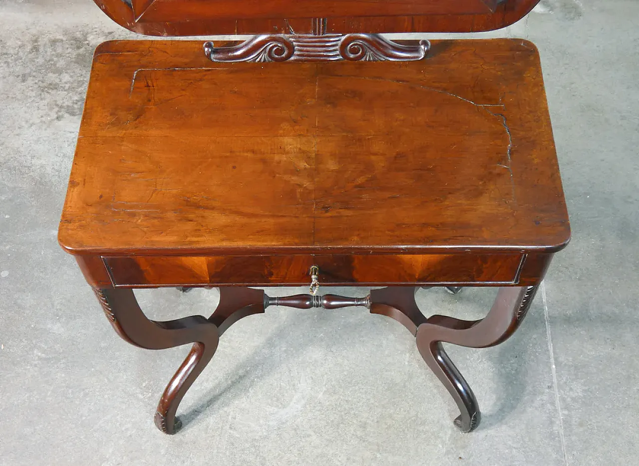 Petineuse Carlo X con specchio e cassetto in legno di noce, '800 5