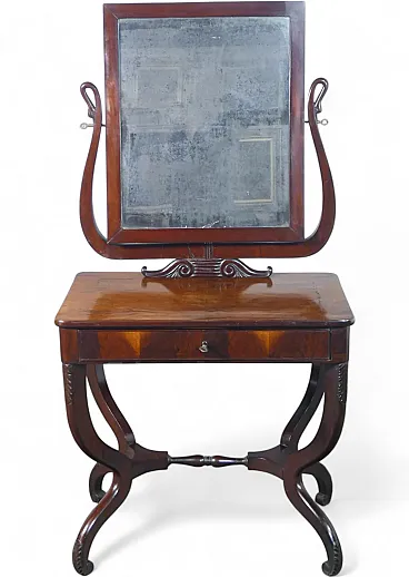 Petineuse Carlo X con specchio e cassetto in legno di noce, '800