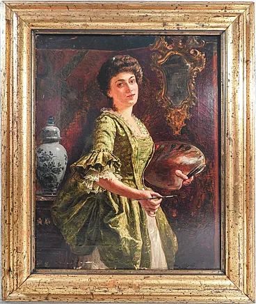 La pittrice di Arnaldo Tamburini, olio su tela, '800