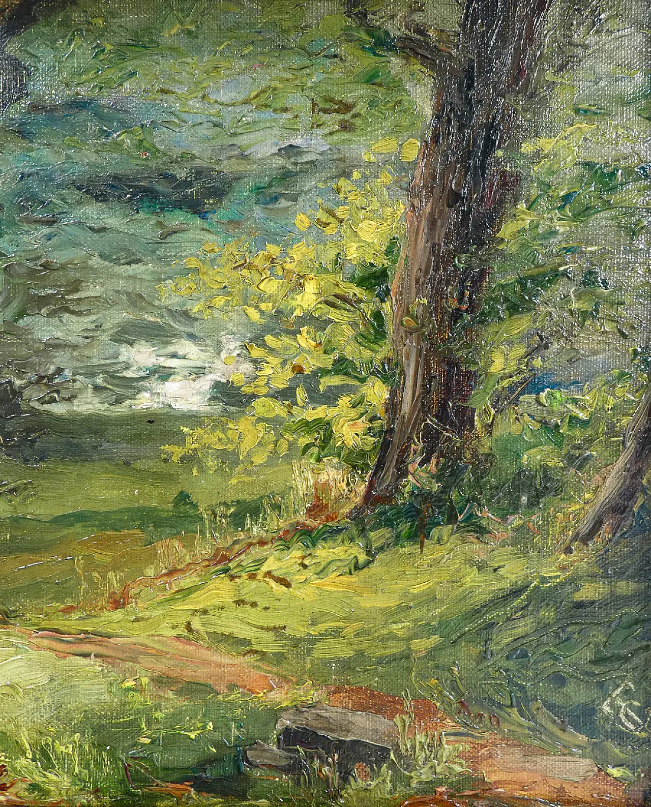 Paesaggio boschivo, olio su tela, primo '900 4