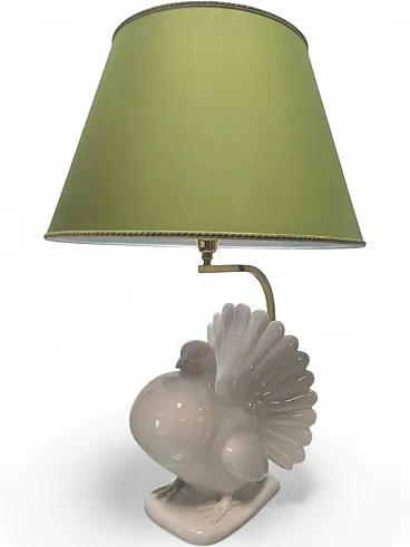 Lampada in porcellana con paralume in tessuto, anni '70