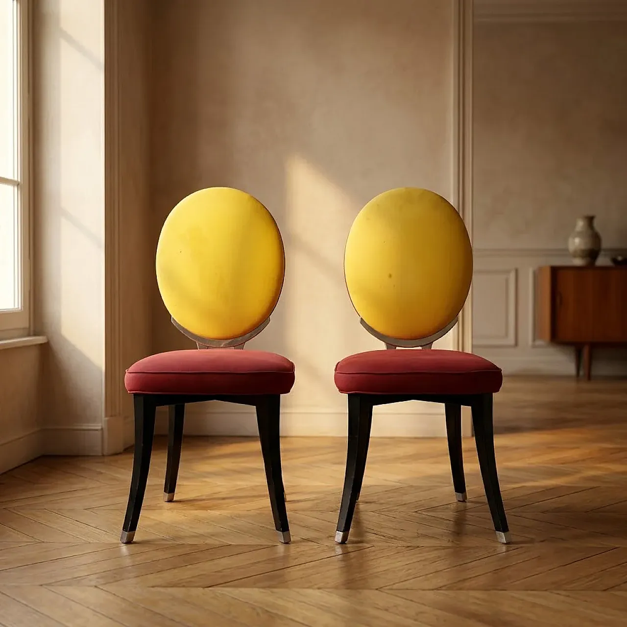 Pair of medallion chairs by Jean-Charles De Castelbajac, 20th century 1