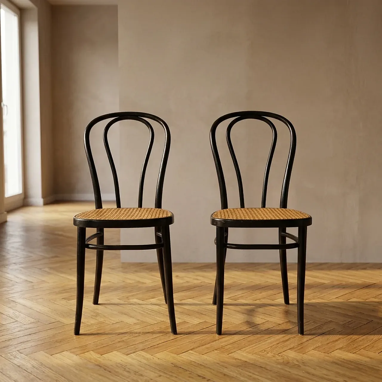 Pair of chairs in bentwood and Vienna straw seats, 1960s 1