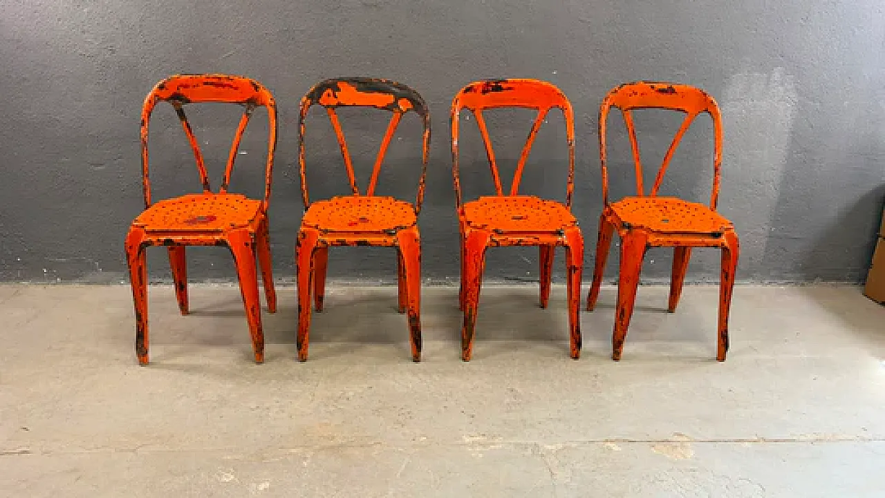 4 Industrial metal chairs by Joseph Mathieu in painted steel, 1920s 2