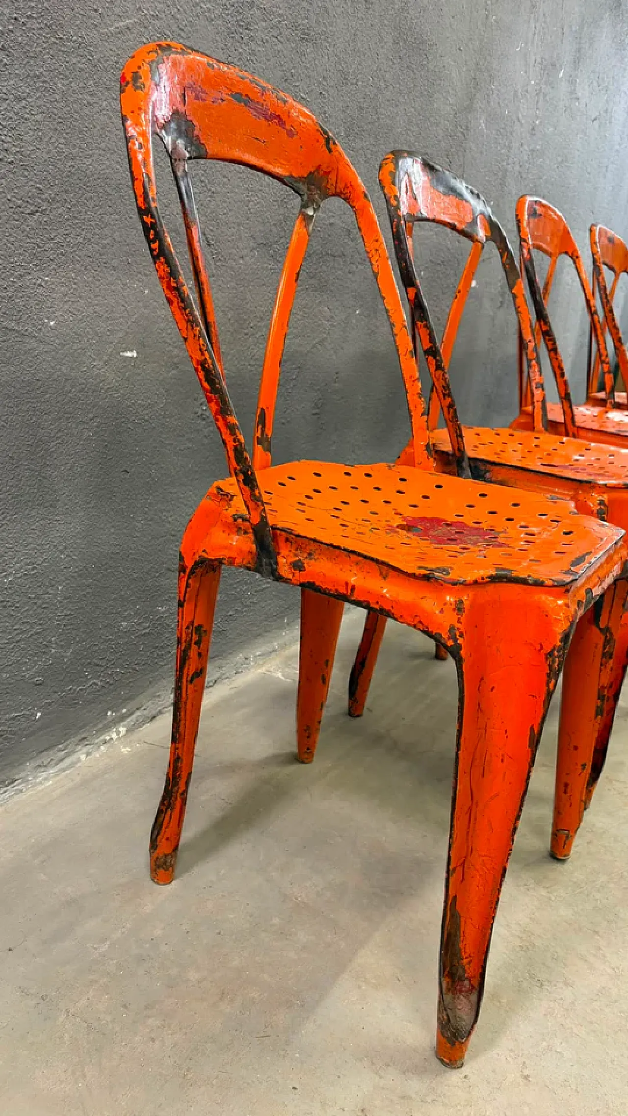 4 Industrial metal chairs by Joseph Mathieu in painted steel, 1920s 4