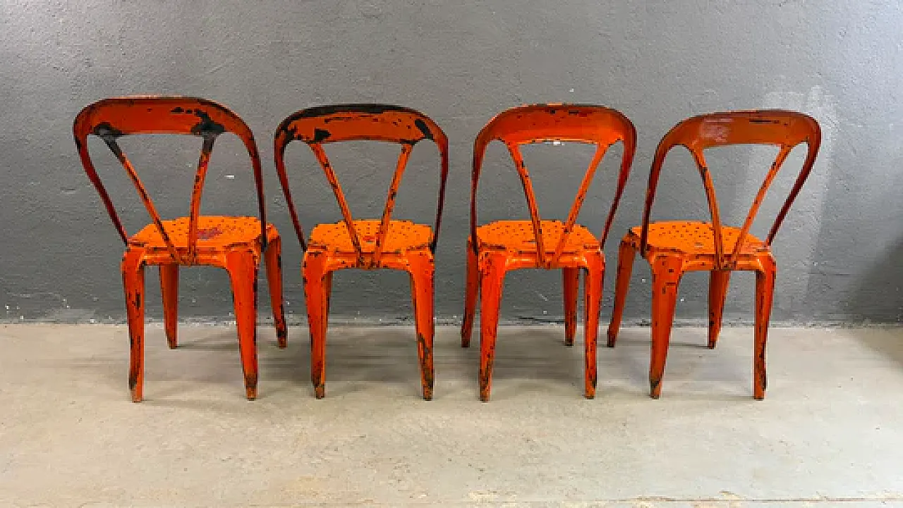4 Industrial metal chairs by Joseph Mathieu in painted steel, 1920s 5