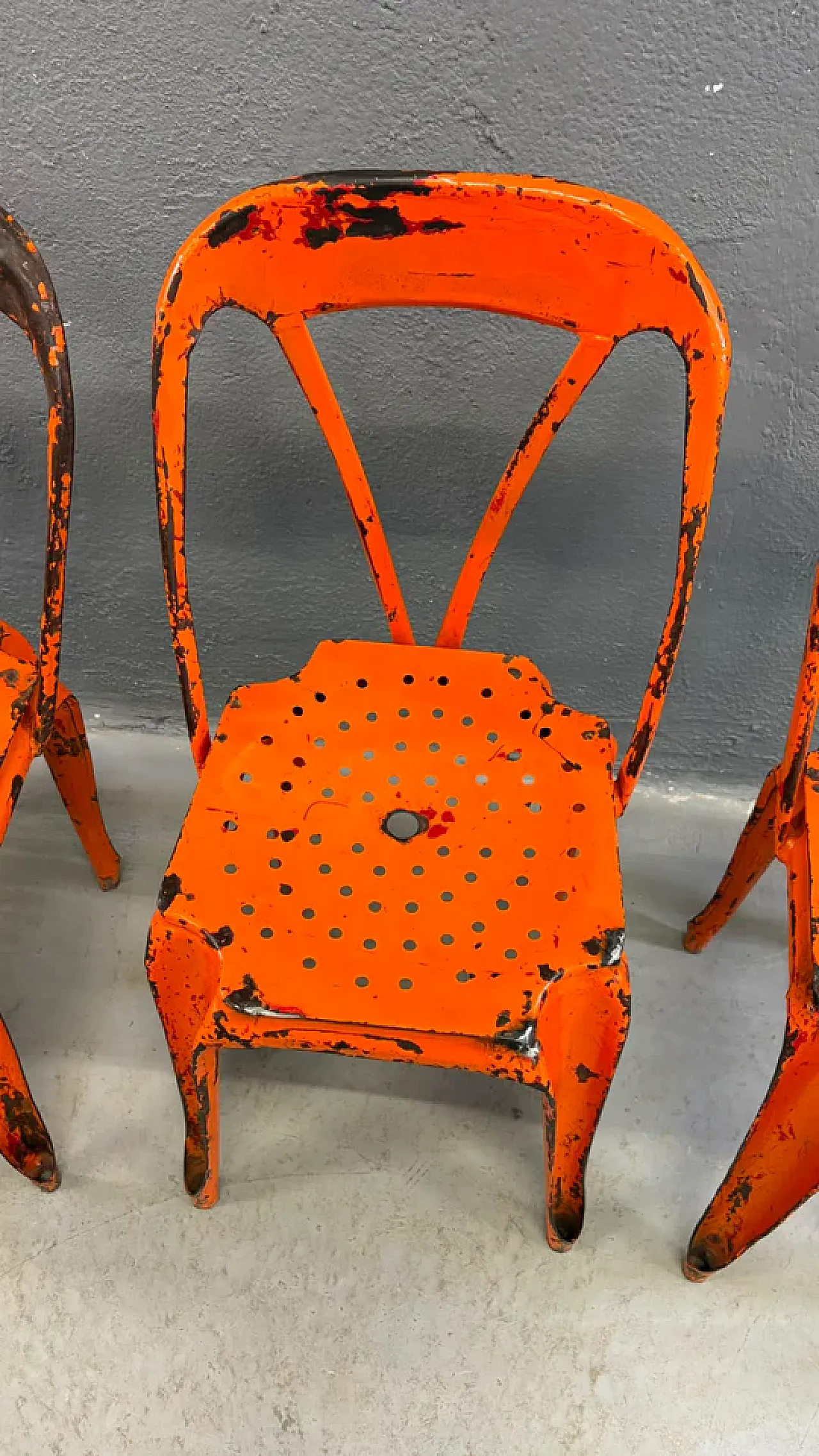 4 Industrial metal chairs by Joseph Mathieu in painted steel, 1920s 6