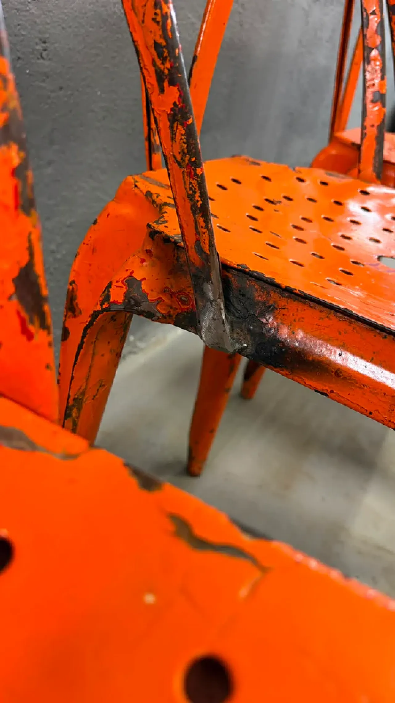4 Industrial metal chairs by Joseph Mathieu in painted steel, 1920s 11