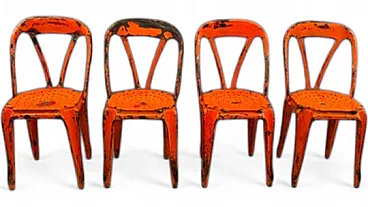 4 Industrial metal chairs by Joseph Mathieu in painted steel, 1920s