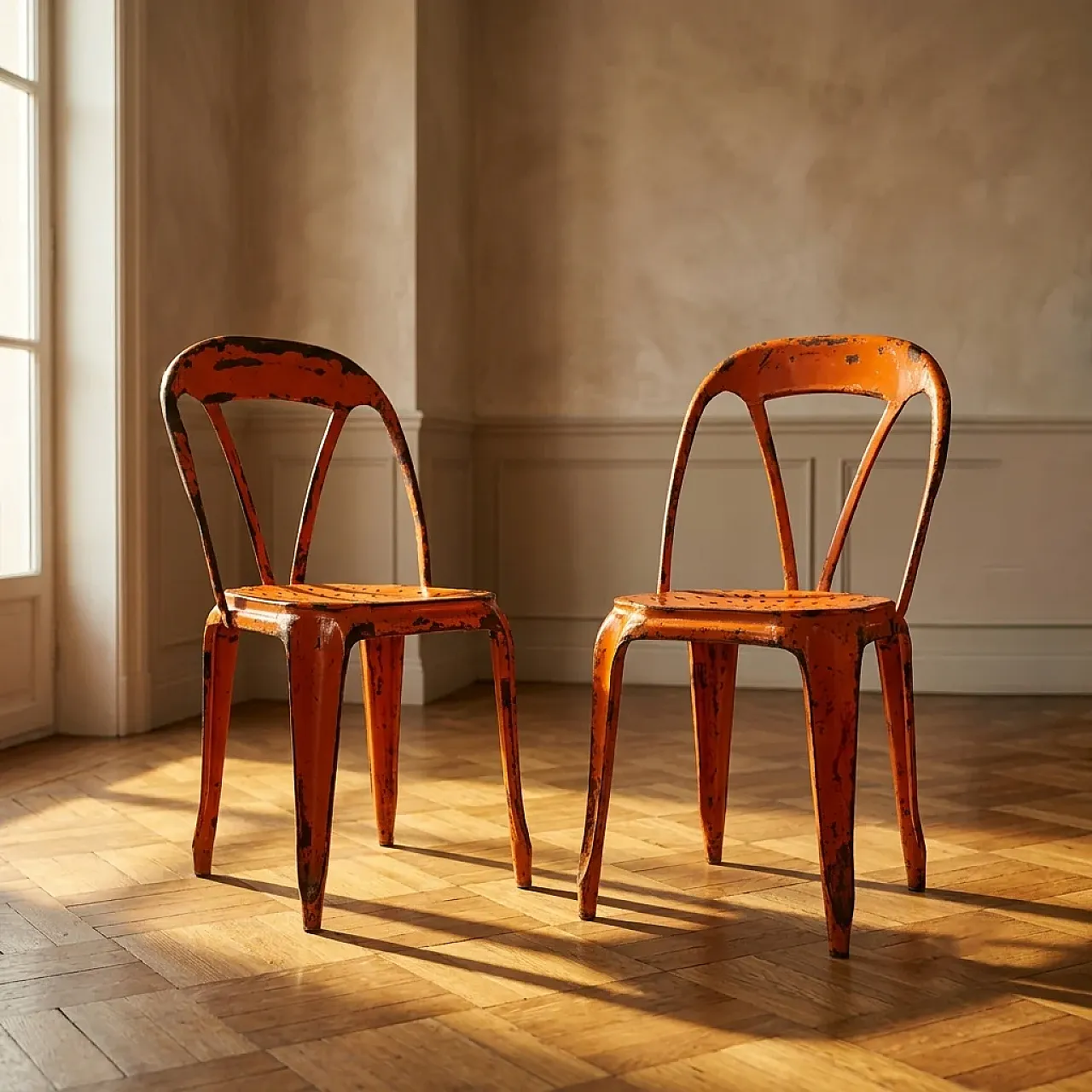 Pair of Industrial metal chairs by Joseph Mathieu, 1920s 1