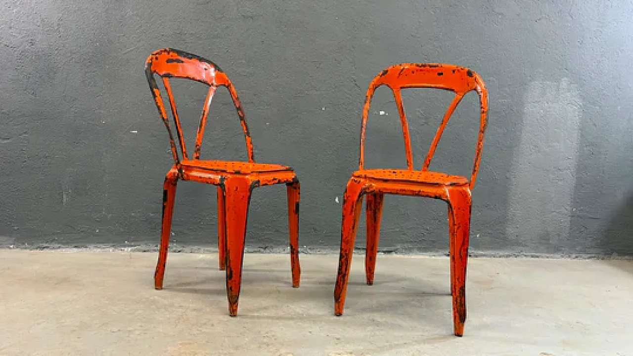 Pair of Industrial metal chairs by Joseph Mathieu, 1920s 8