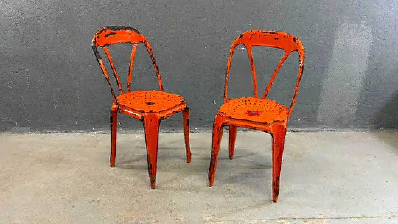 Pair of Industrial metal chairs by Joseph Mathieu, 1920s 9