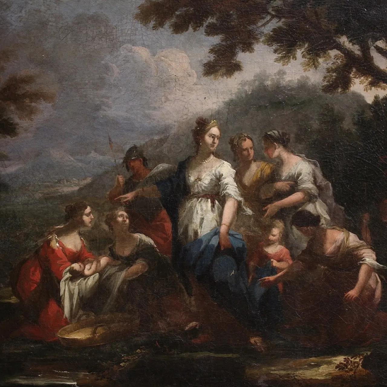 Venetian painting, Moses saved from the waters, 18th century 3