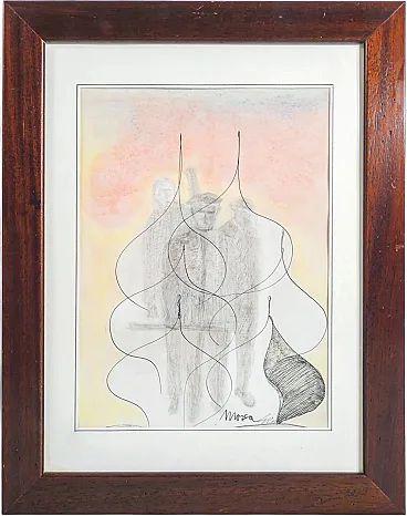 Mosca di Ezio Gribaudo, tecnica mista a carta, anni '70