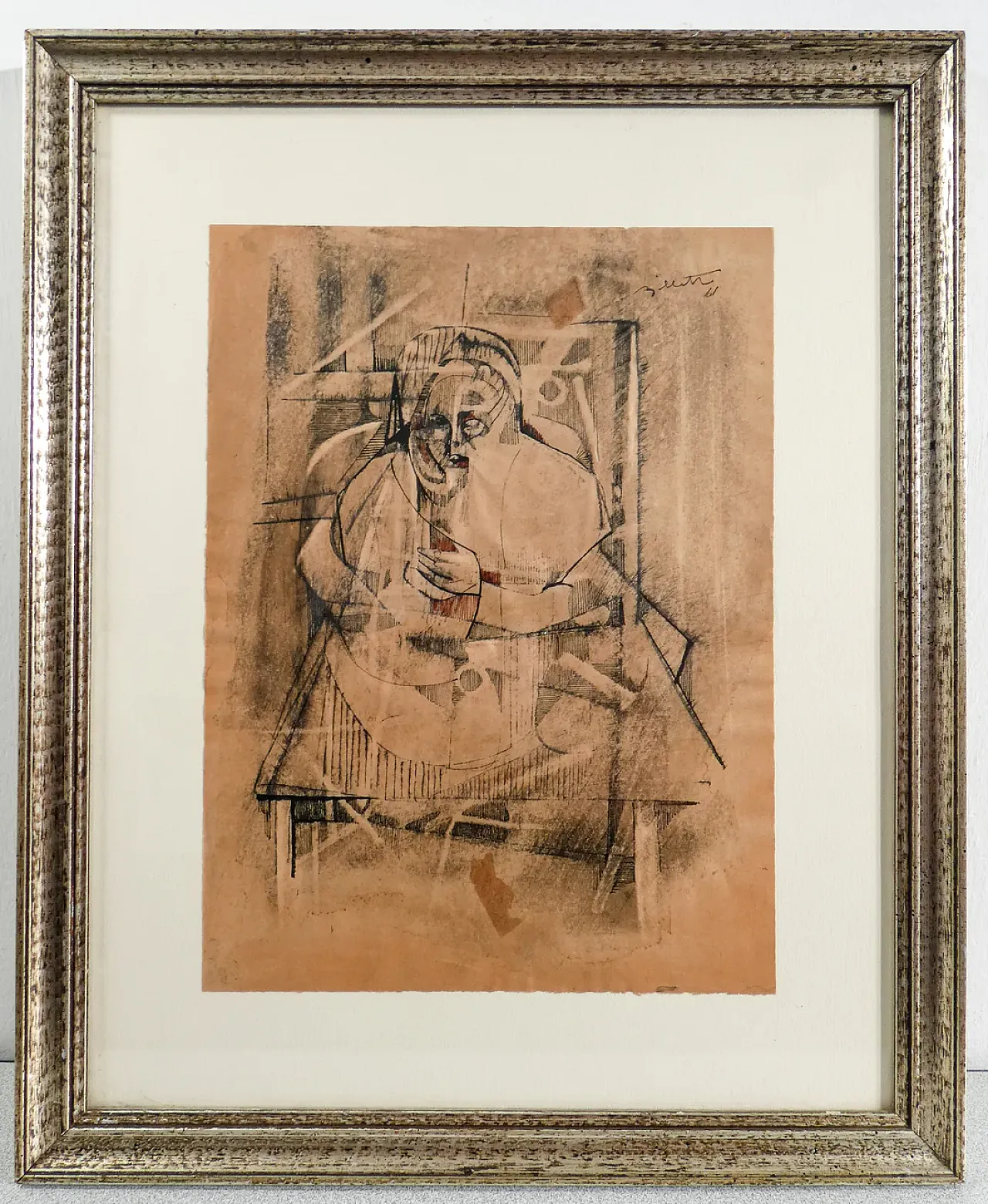 Figura di Alfredo Billetto, tecnica mista su carta, anni '60 1