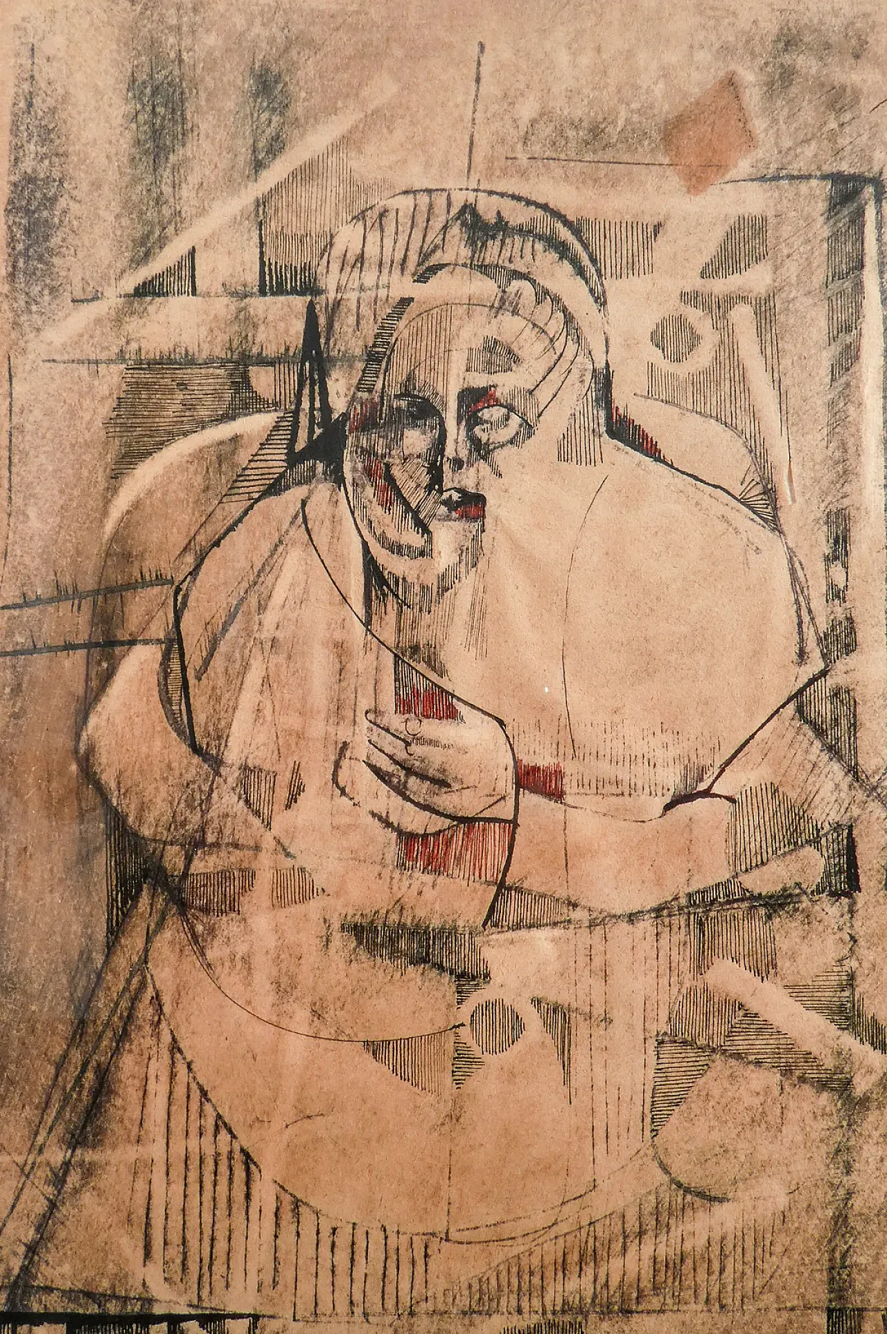 Figura di Alfredo Billetto, tecnica mista su carta, anni '60 3