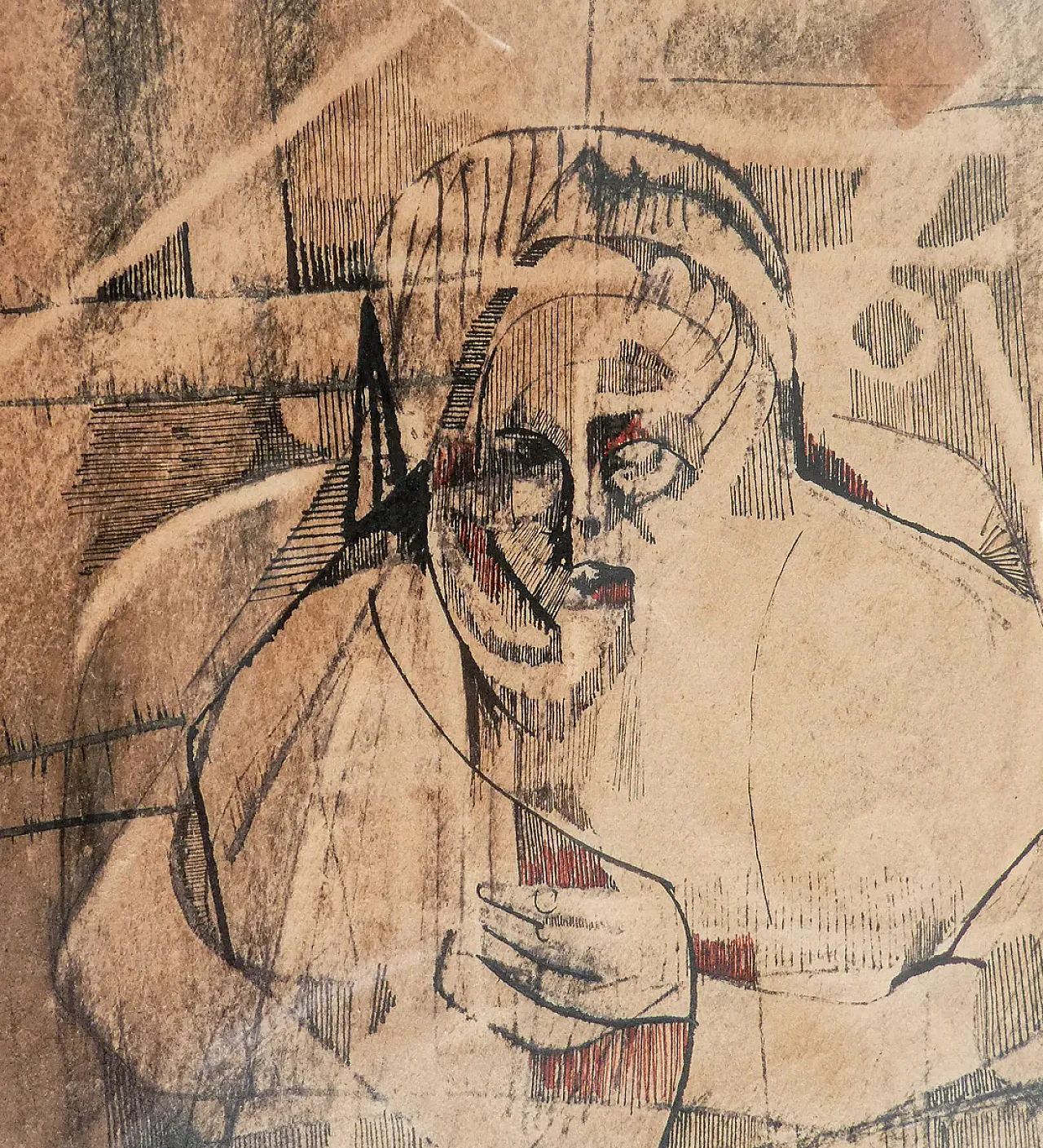 Figura di Alfredo Billetto, tecnica mista su carta, anni '60 4